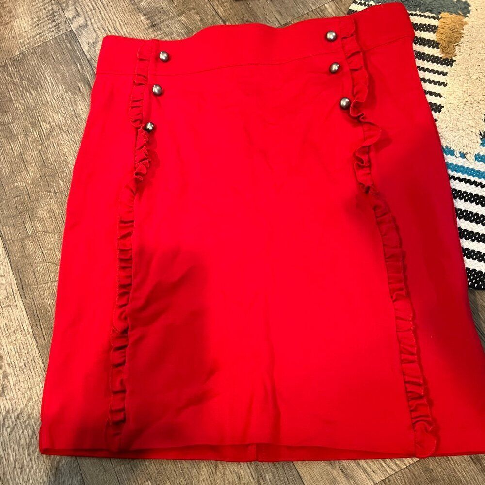 Red Pencil Stretchy Pull On Ruffle Skirt Love Scarlet Size L